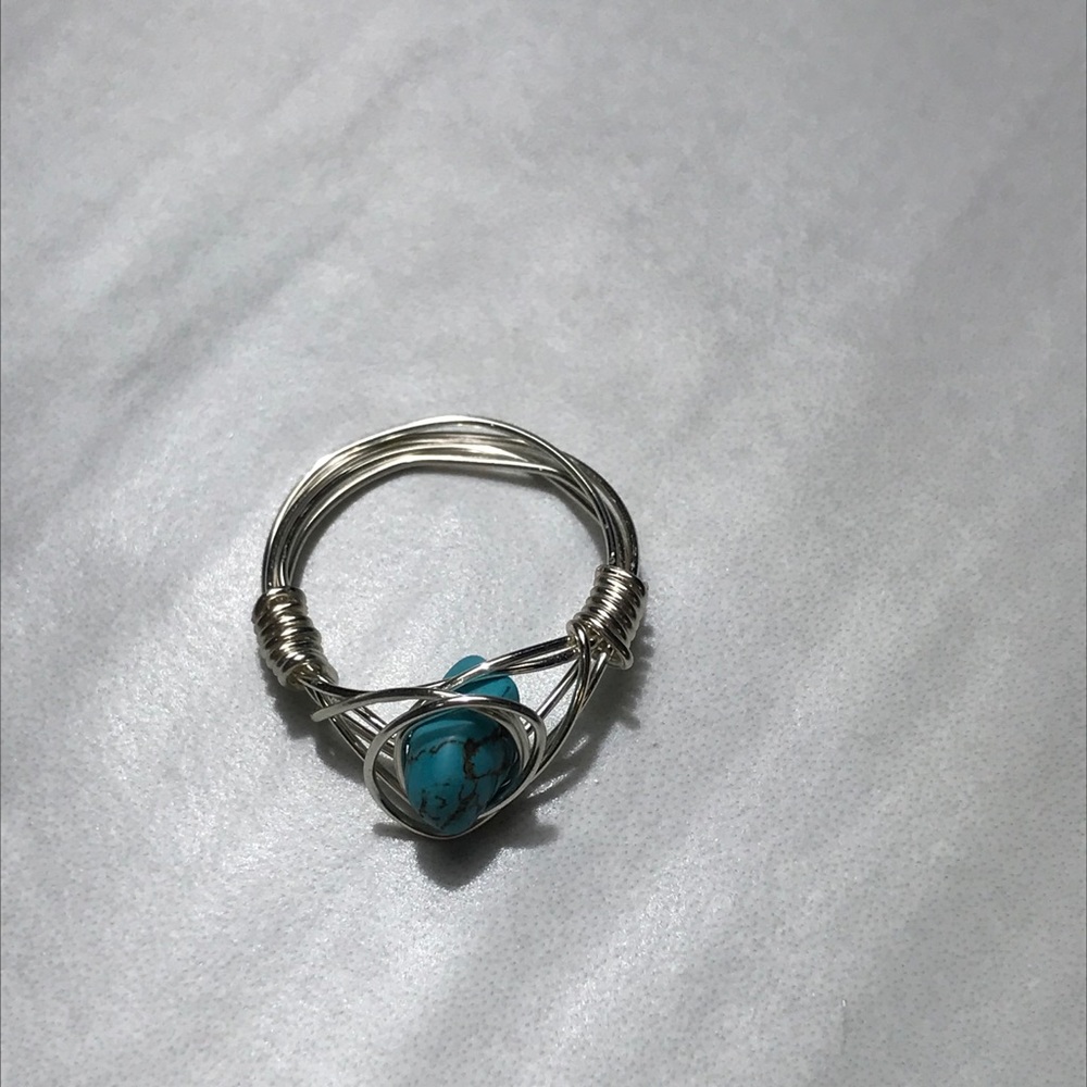 Blue HowLite crystal wire ring